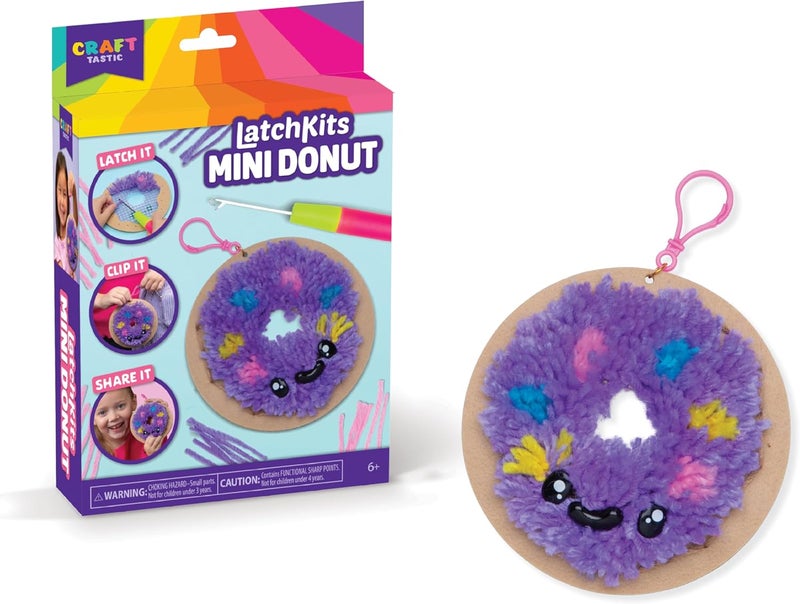 LatchKits Mini Donut - Latch Hook Kits for Kids, Arts and Crafts, Yarn Art, Kids Crafts, Toys for Girls, Birthday Gift for Girls, Easy to Follow Patten, Hook Included, Craft Kits, Ages 6+ - Image 1